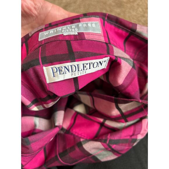 Pendleton Petite Flannel Wrinkle Free pink plaid wide sleeve button up pink/blk - Picture 5 of 9